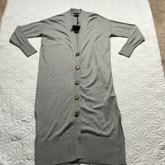 Massimo Dutti silk and cotton longline cardigan grey size XS New - Picture 3 of 8